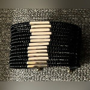 🎄PAULA DEEN Black & Gold Tone Cuff Bracelet NWT!